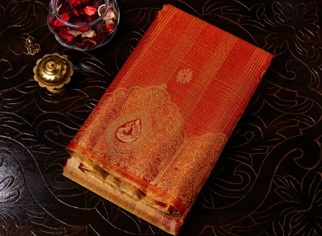 Sunset Copper Kanchipuram Silk with Checkered Zari