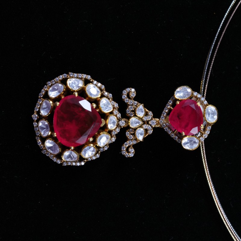 Ruby Polki Double Drop Statement Pendant Set