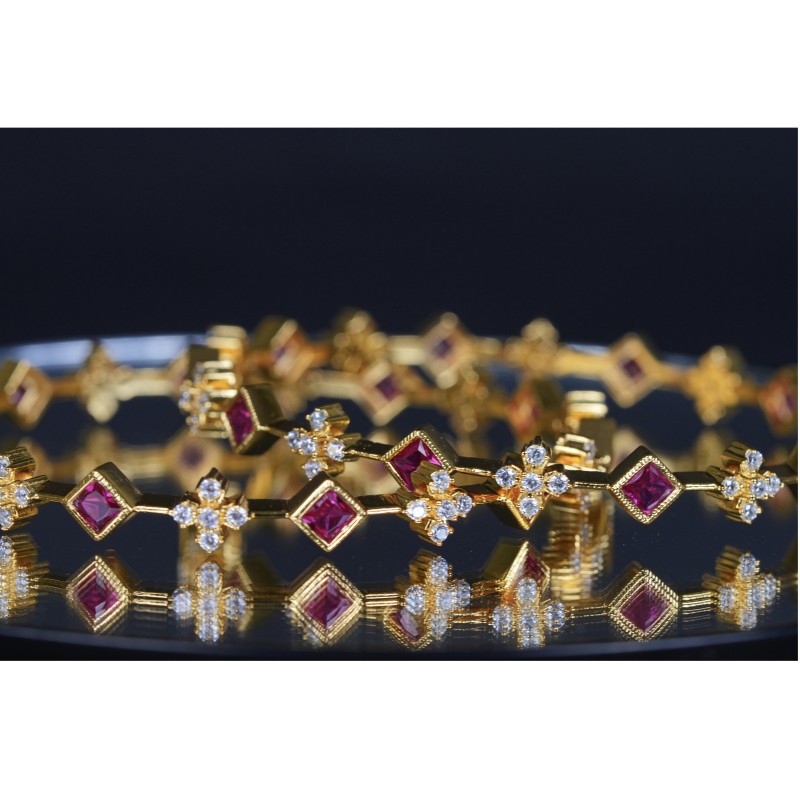 Ruby Floral Open Bangle in 92.5 Sterling Silver