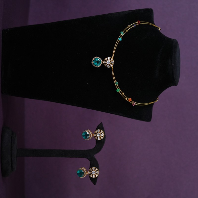 Emerald Teal AD Cushion Statement Pendant Set