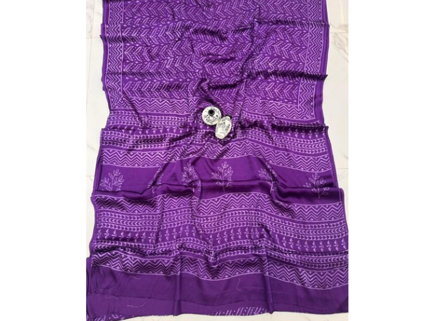 EVWAAH Royal Orchid Foliage Ajrakh Saree