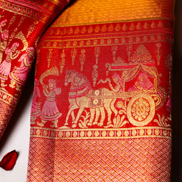 Heritage Wedding Procession Kanchipuram Pure Hand-Made Pattu Silk Saree.
