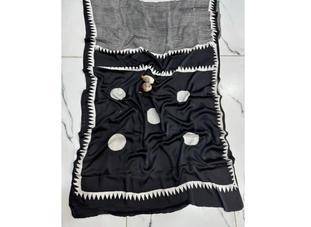 EVWAAH Midnight Onyx Polka Zebra Silk Saree