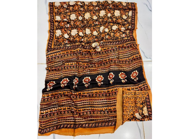 EVWAAH Onyx Amber Marigold Silk Saree
