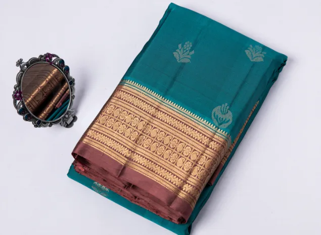 Royal Teal Blue & Mauve Heritage Zari Saree