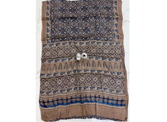 EVWAAH Desert Sapphire Ajrakh Silk Saree