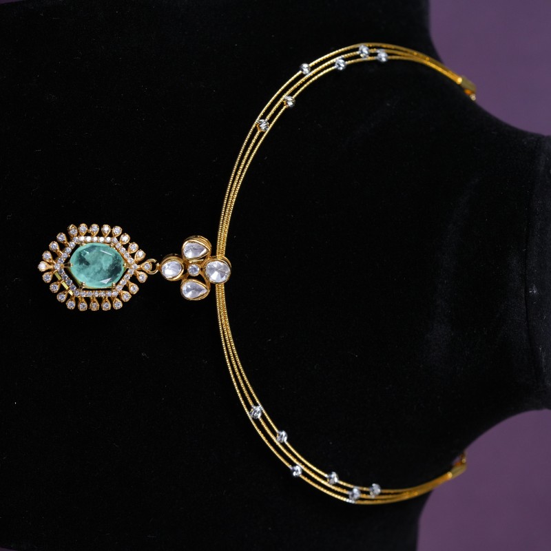 Emerald American Diamond Teardrop Pendant Set