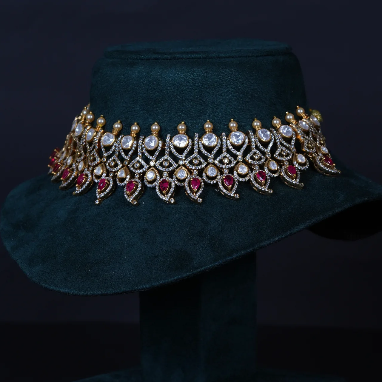 Polki Ruby Choker with Earrings in 92.5 Silver