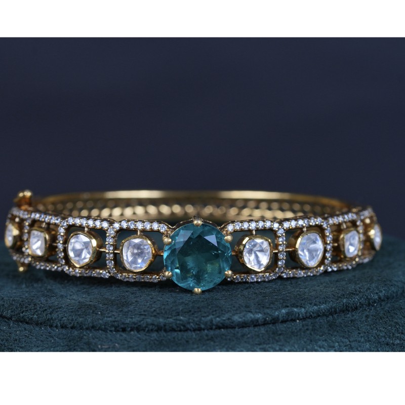 92.5 Sterling Silver Polki openable Emerald kada
