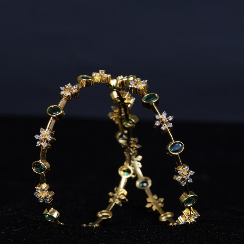 Emerald Floral Open Bangle in 92.5 Sterling Silver