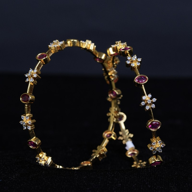 Ruby Floral Silver Bangle