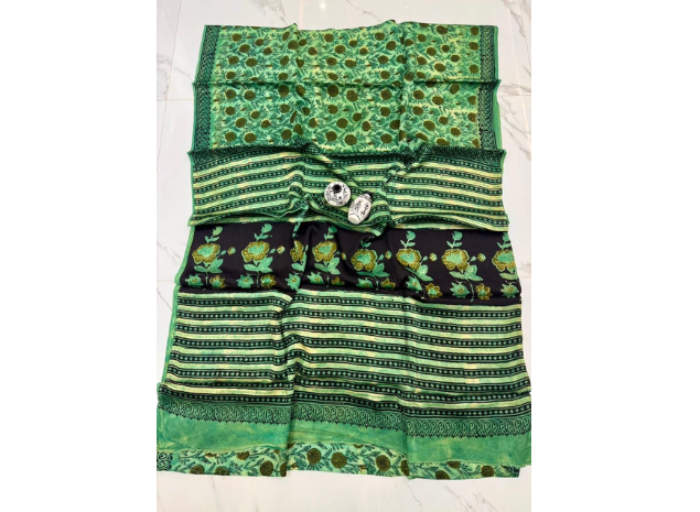 EVWAAH Mint Obsidian Flora Silk Saree
