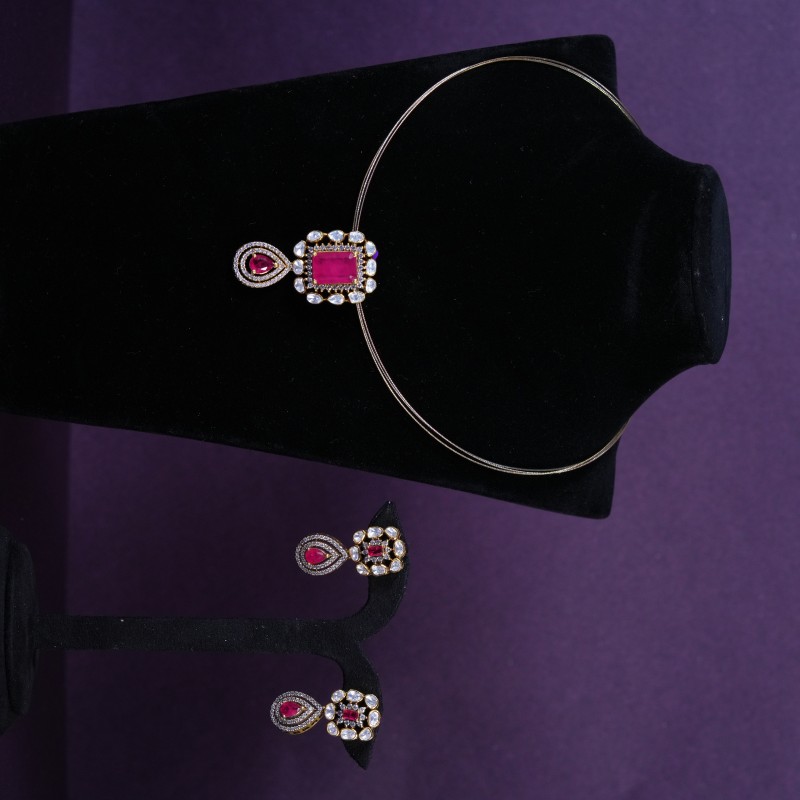 Ruby Polki Teardrop Drop Pendant Set