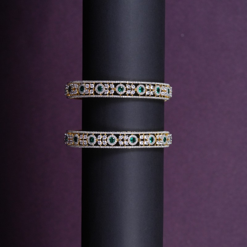 Emerald AD Floral Lattice Statement Bangles
