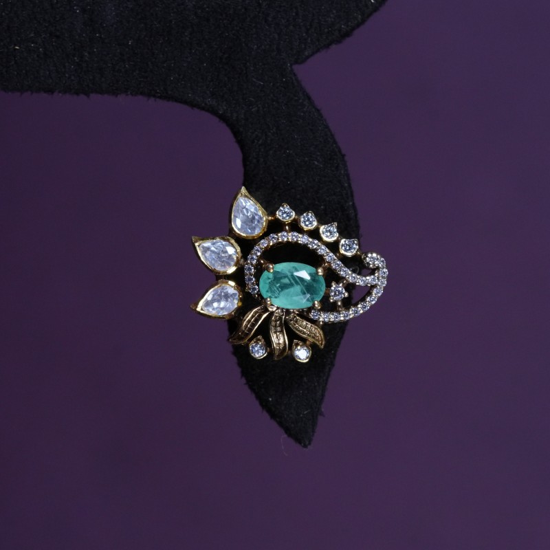 Emerald American Diamond Swirl Statement Stud Earrings