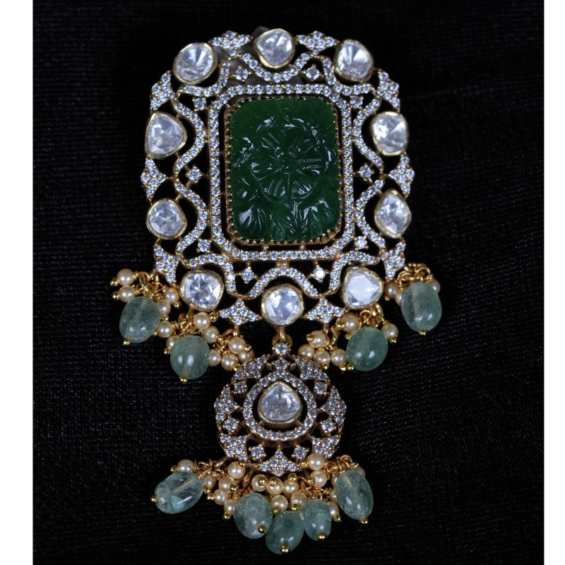 Carved Emerald Pendant Set